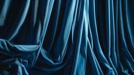 Closed blue drapes with satin velvet light effect for background.の素材