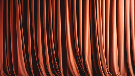 Closed brown drapes with satin velvet light effect for background.の素材