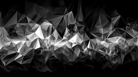 Abstract low poly background of triangles in dark monochrome colors. Substrate for design.の素材