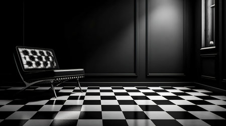 Leather armchair in empty dark room, rich minimalist interior.の素材