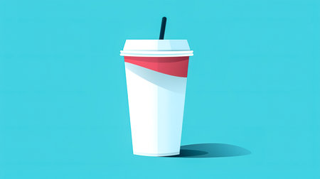 Paper cup for takeaway hot drinks isolated, disposable coffee cup on a blue background.の素材