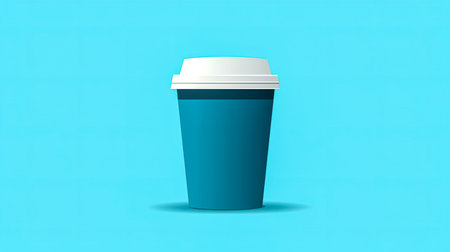 Paper cup for takeaway hot drinks isolated, disposable coffee cup on a blue background.の素材