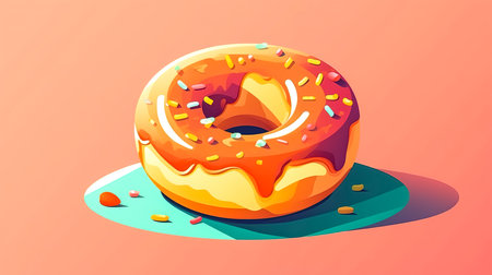 Creative donut on a orange background isolated, appetizing dessert.の素材