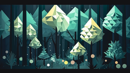 Abstract volumetric illustration with forest, creative background.の素材