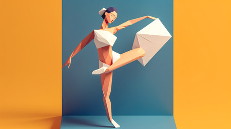 Creative cubic illustration with a silhouette of a dancer, ballerina.の素材
