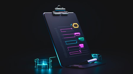 Tablet for writing on a dark background, the concept of technology, the age of information and education.の素材