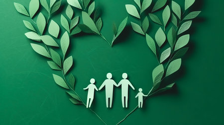 Creative illustration for Family Day, mom, dad and kids together, designed postcards.の素材