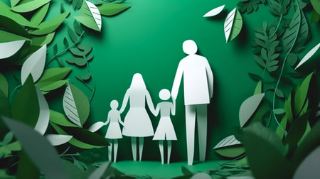 Creative illustration for Family Day, mom, dad and kids together, designed postcards.の素材