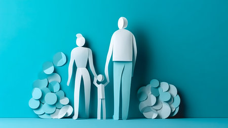 Creative illustration for Family Day, mom, dad and kids together, designed postcards.の素材