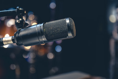 Professional microphone on a blurred background with bokeh.の写真素材