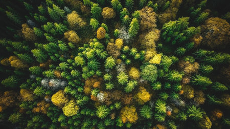 Autumn forest, forest texture background, top view.の素材
