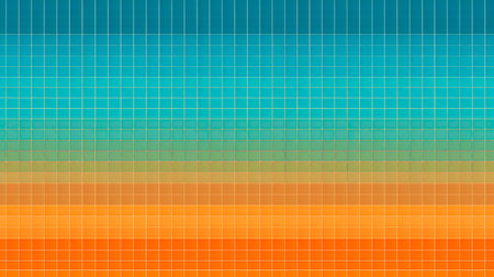 Bright gradient background, blue color turning into orange, pixel mosaic tile.の素材