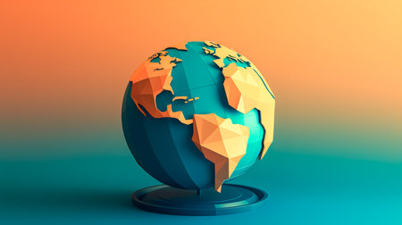 Volumetric globe of the Earth on a blue-orange background, the concept of Earth Day, care and ecology, climate change.の素材