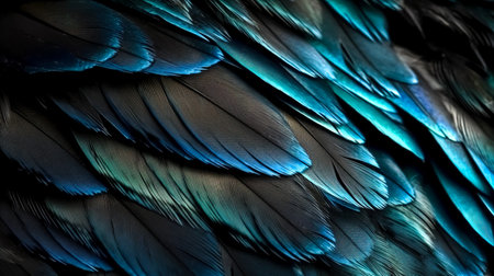 Abstract background with mother-of-pearl textural blue bird feathers.の素材