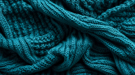 Knitted dark blue background, close up texture, pleats on fabric, knitted material of dark blue color, folds.の素材