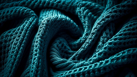 Knitted dark blue background, close up texture, pleats on fabric, knitted material of dark blue color, folds.の素材
