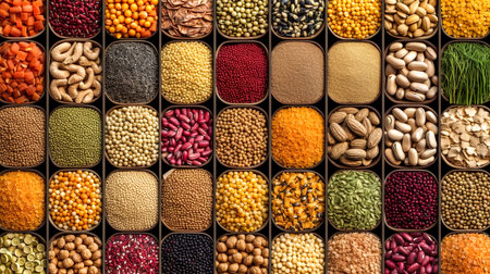 Various cereals and legumes. View from above. Website header banner.の素材