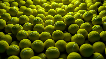 Many bright tennis balls, pattern of new tennis balls for background.の素材