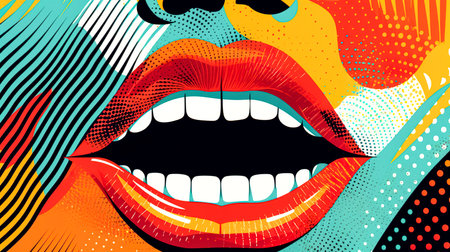 Creative illustration of open mouth with teeth, poster design.の素材