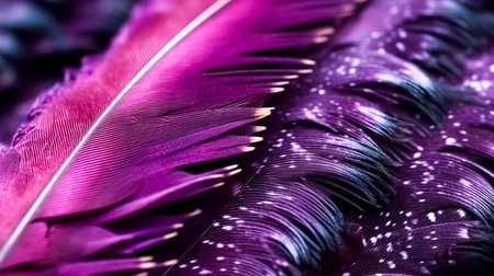 Abstract background with mother-of-pearl textural purple bird feathers.の素材