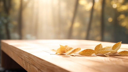 Autumn leaves on a wooden surface on a blurred background, copy space.の素材