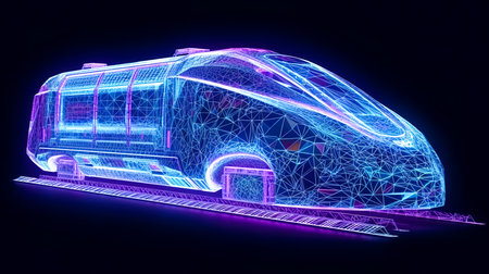 Train hologram, digital and technological background of the train, futuristic design of a train.の素材