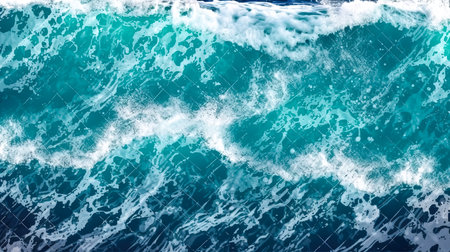 Top view of clear turquoise water with foamy waves in the pool, summer background.の素材