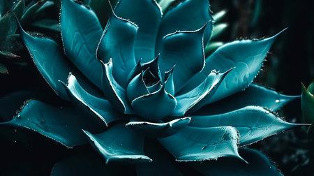 Close-up, macro exotic succulents leaves abstract soft blue green dark background.の素材