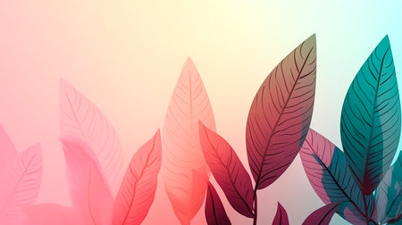 Abstract watercolor gradient background with leaves, floral pattern.の素材