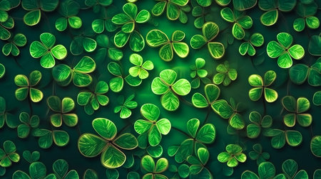 Green background with clover leaves, Saint Patrick's day green background.の素材
