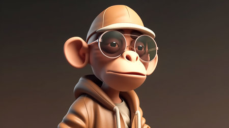 Cool monkey in sunglasses and hat, stylish cartoon character.の素材