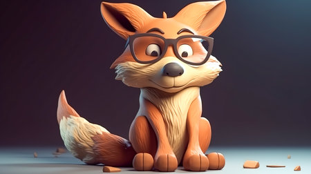 Funny red fox in glasses, cartoon character on a dark background.の素材