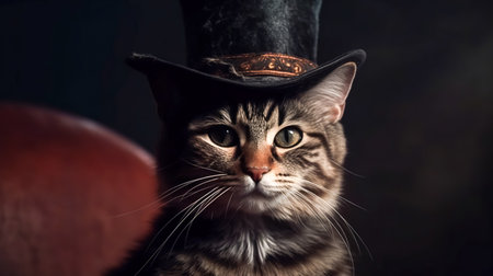 Cat in a hat, the concept of circus, magic and sorcery.の素材