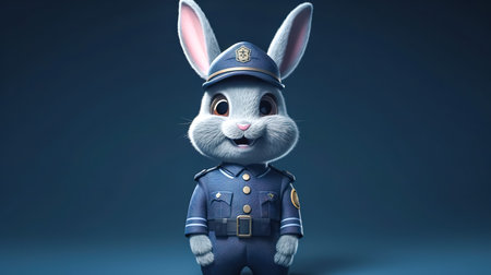 Cartoon character hare in uniform on a dark background.の素材