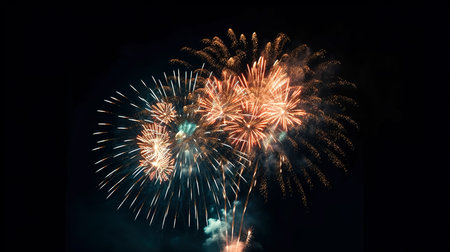 Fireworks light up to sky with dazzling display at New Year.の素材