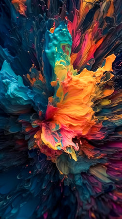 Splash of paints of different colors on a black background.の素材