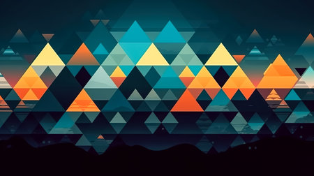 Abstract dark background with triangles of different colors.の素材