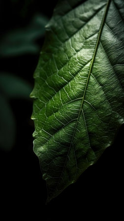Close up, textured green leaf, generative AI.の素材