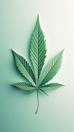 Green realistic cannabis leaf isolated on a white background, generative AI.の素材