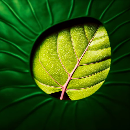 Close up, textured green leaf, generative AI.の素材