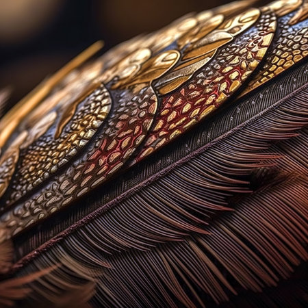 Background with dark textural bird feathers, close-up,の素材