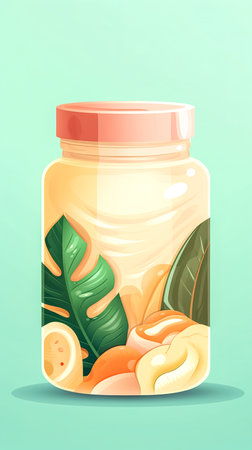 A jar filled with fruits, the concept of care products, generative AI.の素材