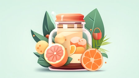 A jar filled with fruits, the concept of care products, generative AI.の素材