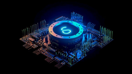 Advanced technology concept visualization, circuit board CPU processor microchip, generative AI.の素材