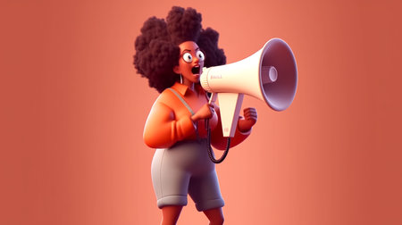 A woman speaks into a megaphone, generative AI.の素材