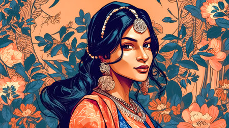 Indian woman in traditional dress, generative AI.の素材