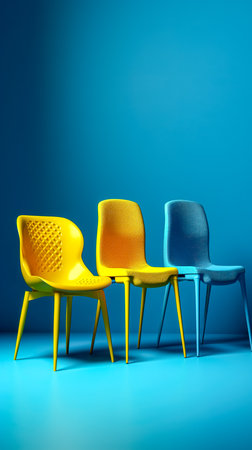 Bright blue and yellow chairs, generative AI.の素材