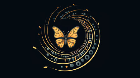 Colorful butterfly on a dark background, generative AI.の素材