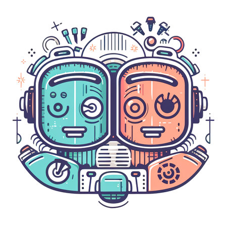 Creative machine robots flat icon, generative AI.の素材