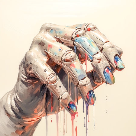 Robot hand stained with paint, generative AI.の素材